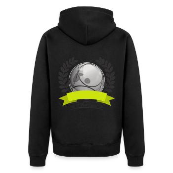 Boule Champion Emblem - Unisex Premium Bio Zip Hoodie - Schwarz - Hinten - Nico (187cm)