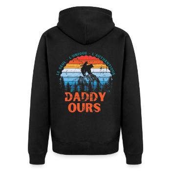 Daddy Ours - Unisex Premium Bio Zip Hoodie - Schwarz - Hinten - Nico (187cm)
