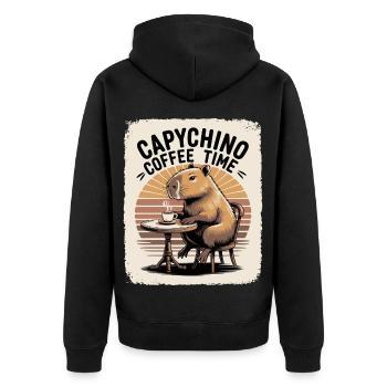 Capychino Coffee Time - Unisex Premium Organic Zip Hoodie - black - Back - Nico (187cm)