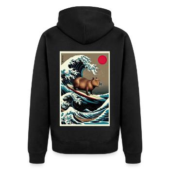 Capybara Surfen Eine Große Welle Kanagawa - Unisex Premium Bio Zip Hoodie - Schwarz - Hinten - Nico (187cm)