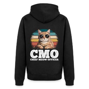 Lustige getigerte Katze Chief Meow Officer - Unisex Premium Bio Zip Hoodie - Schwarz - Hinten - Nico (187cm)