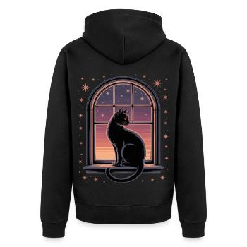 Black Cat Star Gazing At Window - Unisex Premium Organic Zip Hoodie - black - Back - Nico (187cm)