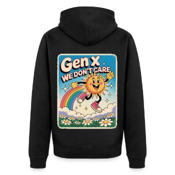 Gen X We Dont Care - Unisex Premium Organic Zip Hoodie - black - Back - Nico (187cm)