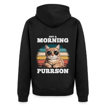 Lustige getigerte Katze Kein Morgenschnurren - Unisex Premium Bio Zip Hoodie - Schwarz - Hinten - Nico (187cm)