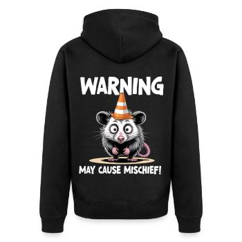 Lustige Opossum-Warnung kann Unheil anrichten - Unisex Premium Bio Zip Hoodie - Schwarz - Hinten - Nico (187cm)