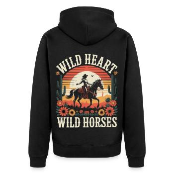 Barrel Racing Wild Heart Wild Horses - Unisex Premium Organic Zip Hoodie - black - Back - Nico (187cm)