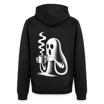 Funny Broo Ghost Coffee Pun - Unisex Premium Organic Zip Hoodie - black - Back - Nico (187cm)
