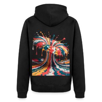Regenbogen-Farbexplosion - Unisex Premium Bio Zip Hoodie - Schwarz - Hinten - Nico (187cm)