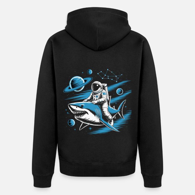 Requin cosmique et astronaute - Veste à capuche bio Premium Unisexe - noir
