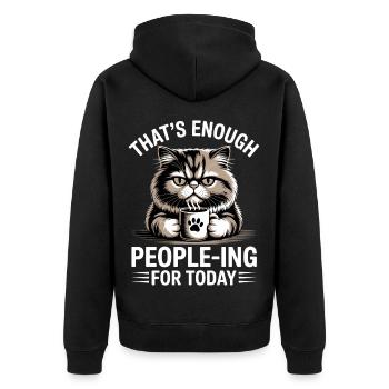 Lustige Katze, die genug Leute für heute ist - Unisex Premium Bio Zip Hoodie - Schwarz - Hinten - Nico (187cm)