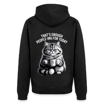 Lustige Katze, die genug Leute für heute ist - Unisex Premium Bio Zip Hoodie - Schwarz - Hinten - Nico (187cm)