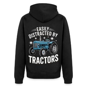 Leicht von Traktoren abgelenkt - Unisex Premium Bio Zip Hoodie - Schwarz - Hinten - Nico (187cm)