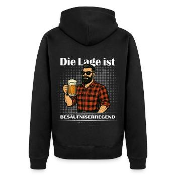 Die Lage ist besäufniserregend saufen JGA Bier - Unisex Premium Bio Zip Hoodie - Schwarz - Hinten - Nico (187cm)