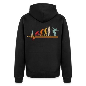 Vintage Herzschlag Skater Evolution Skateboarder - Unisex Premium Bio Zip Hoodie - Schwarz - Hinten - Nico (187cm)
