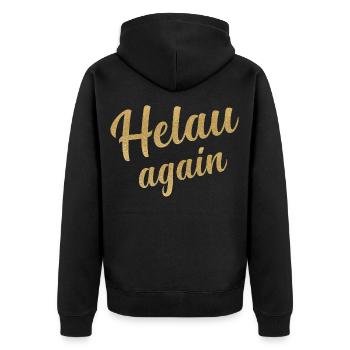 Helau Gold Glitter - Unisex Premium Bio Zip Hoodie - Schwarz - Hinten - Nico (187cm)