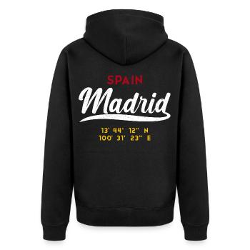 Capital De Espana Madrid Maincity Spain - Unisex Premium Bio Zip Hoodie - Schwarz - Hinten - Nico (187cm)