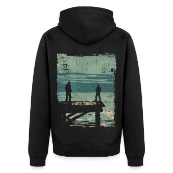 Père et fils en tant que partenaires de pêche - Veste à capuche bio Premium Unisexe - noir - Dos - Nico (187cm)