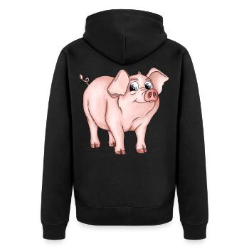 Pig Sarah - Unisex Premium Organic Zip Hoodie - black - Back - Nico (187cm)