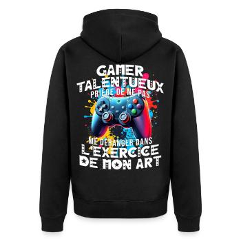 Gamer passionné de jeux vidéo console geek gaming - Veste à capuche bio Premium Unisexe - noir - Dos - Nico (187cm)