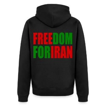 Freedom for iran - Unisex Premium Bio Zip Hoodie - Schwarz - Hinten - Nico (187cm)