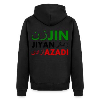 Jin jiyan azadi زن زندگی آزادی - Veste à capuche bio Premium Unisexe - noir - Dos - Nico (187cm)