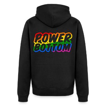 Power Bottom Shirt - Unisex Premium Bio Zip Hoodie - Schwarz - Hinten - Nico (187cm)