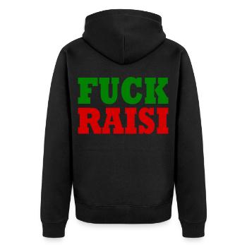 Fuck raisi - Unisex Premium Bio Zip Hoodie - Schwarz - Hinten - Nico (187cm)