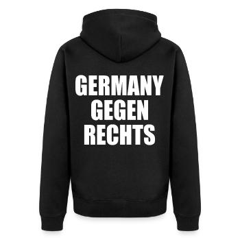 Germany gegen rechts - Unisex Premium Bio Zip Hoodie - Schwarz - Hinten - Nico (187cm)