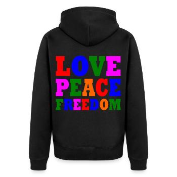 Love peace freedom - Unisex Premium Bio Zip Hoodie - Schwarz - Hinten - Nico (187cm)