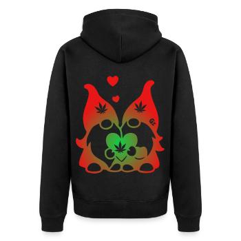Kifferzwerge mit Hanf-Herz - Unisex Premium Bio Zip Hoodie - Schwarz - Hinten - Nico (187cm)