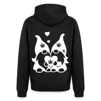 Kifferzwerge mit Hanf-Herz - Unisex Premium Bio Zip Hoodie - Schwarz - Hinten - Nico (187cm)