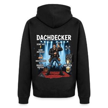 The roofer - Unisex Premium Organic Zip Hoodie - black - Back - Nico (187cm)