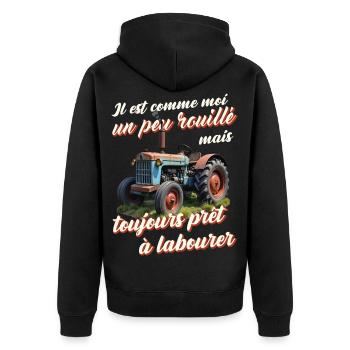 Tracteur ancien agriculteur humour vieux tracteurs - Veste à capuche bio Premium Unisexe - noir - Dos - Nico (187cm)