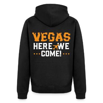 Vegas hier kommen wir Las Vegas Nevada LV Strip - Unisex Premium Bio Zip Hoodie - Schwarz - Hinten - Nico (187cm)