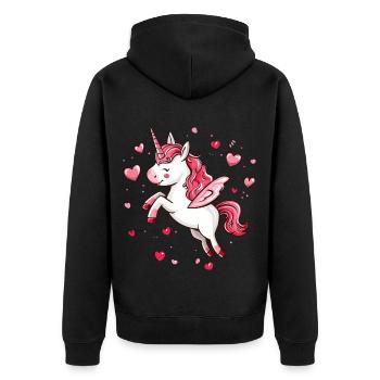 Licorne coeur amour mignon mignon licornes dessin animé - Veste à capuche bio Premium Unisexe - noir - Dos - Nico (187cm)