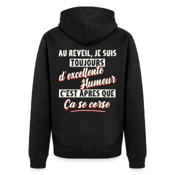 Citation drôle mauvaise humeur matin réveil humour - Veste à capuche bio Premium Unisexe - noir - Dos - Nico (187cm)