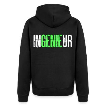 Ingenieur Genie Maschinenbau - Unisex Premium Bio Zip Hoodie - Schwarz - Hinten - Nico (187cm)