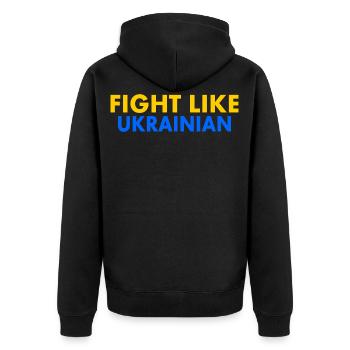 Fight like ukrainian - Unisex Premium Bio Zip Hoodie - Schwarz - Hinten - Nico (187cm)