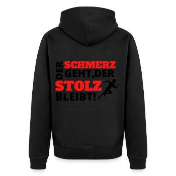 Der Schmerz geht, der Stolz bleibt - Unisex Premium Bio Zip Hoodie - Schwarz - Hinten - Nico (187cm)