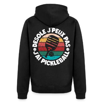 Pickleball joueur de pickelball je peux pas humour - Veste à capuche bio Premium Unisexe - noir - Dos - Nico (187cm)