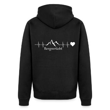 Herzschlag Bergverliebt - Unisex Premium Bio Zip Hoodie - Schwarz - Hinten - Nico (187cm)