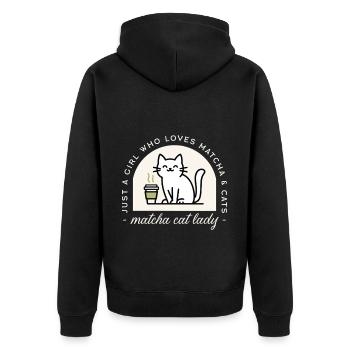 Matcha und Katzen Amateur grüner Tee Humor - Unisex Premium Bio Zip Hoodie - Schwarz - Hinten - Nico (187cm)