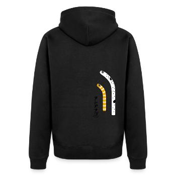 Chinanago - Ohrfleck Röhrenaal - Unisex Premium Bio Zip Hoodie - Schwarz - Hinten - Nico (187cm)