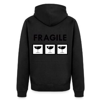 Fragile - Unisex Premium Bio Zip Hoodie - Schwarz - Hinten - Nico (187cm)