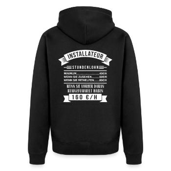 INSTALLATEUR STUNDENLOHN / HANDWERK / BERUF - Unisex Premium Bio Zip Hoodie - Schwarz - Hinten - Nico (187cm)