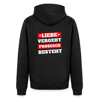 Liebe vergeht Prosecco besteht - Unisex Premium Bio Zip Hoodie - Schwarz - Hinten - Nico (187cm)