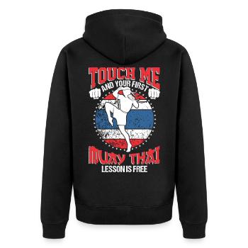 Muay Thai Thaiboxing Kickboxing MMA Shirt - Unisex Premium Organic Zip Hoodie - black - Back - Nico (187cm)