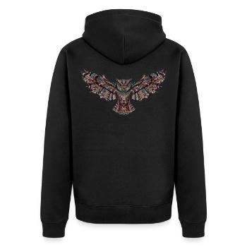 owl - Unisex Premium Organic Zip Hoodie - black - Back - Nico (187cm)