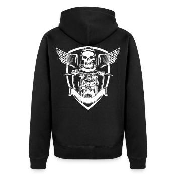 BIKER MOTORCYCLE HOBBY GIFT BIKE RIDE ROAD - Unisex Premium Organic Zip Hoodie - black - Back - Nico (187cm)