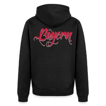 Cooler Bayern Schriftzug in rot! - Unisex Premium Bio Zip Hoodie - Schwarz - Hinten - Nico (187cm)